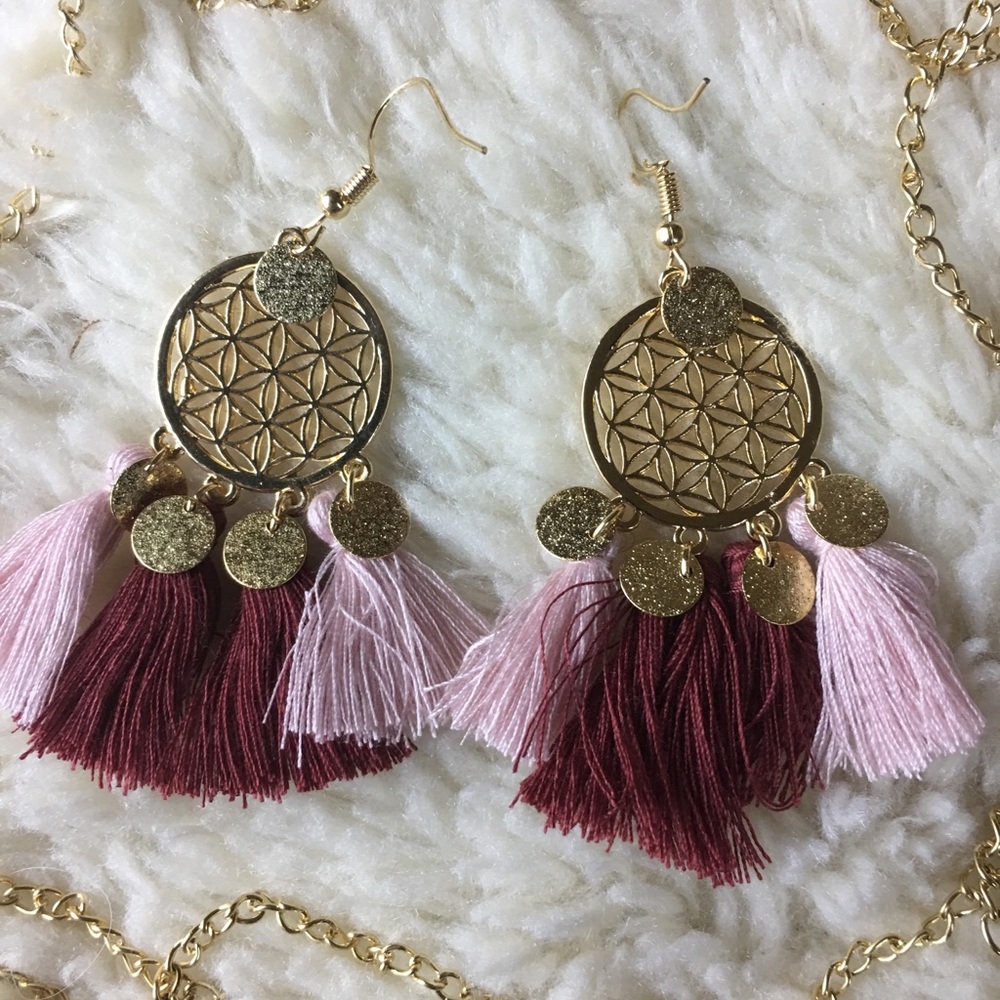 🎆*NWT*🎆Handmade Earrings Sacred-Geo w/ Tassels